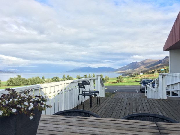 view from our breakfast table at Hotel Sveinbjarnarger in Akureyri
